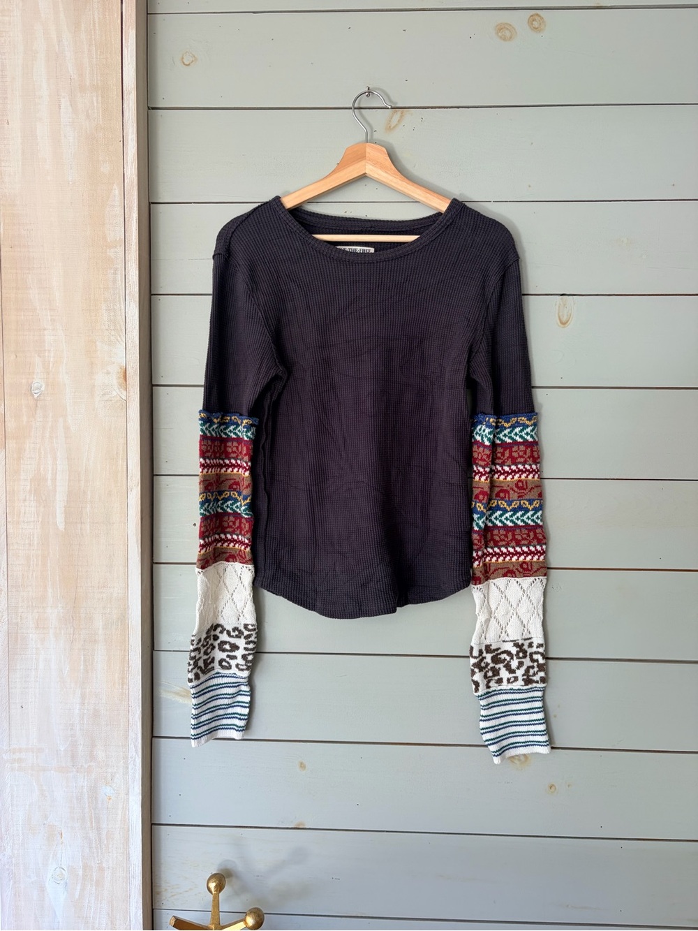 Free People We The Free Mixed Knit Sleeve Thermal Top – Large
